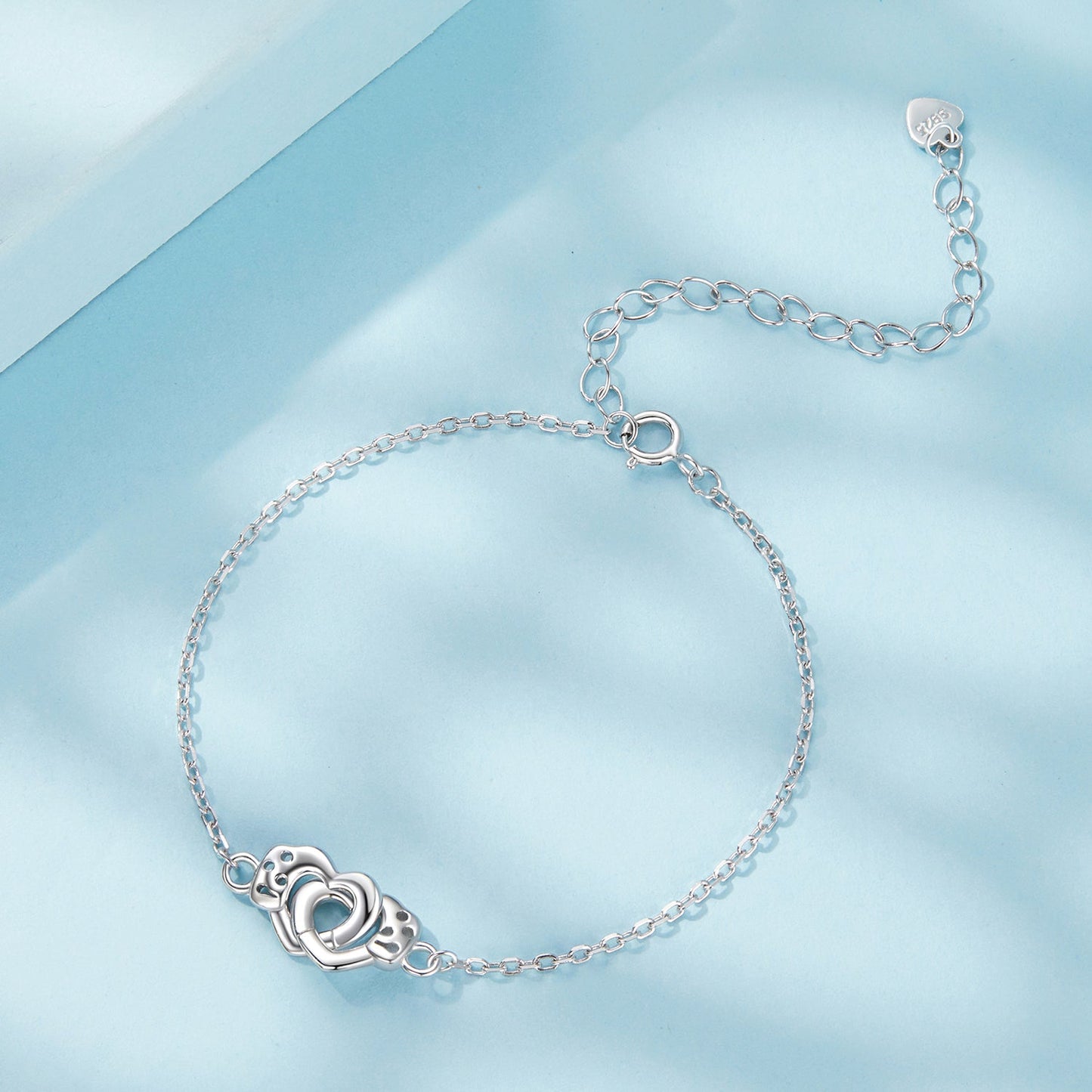 925 Sterling Silver White Gold Plated Chain Bracelet for Women with heart and adjustable extender on Tampa Home & Garden Store