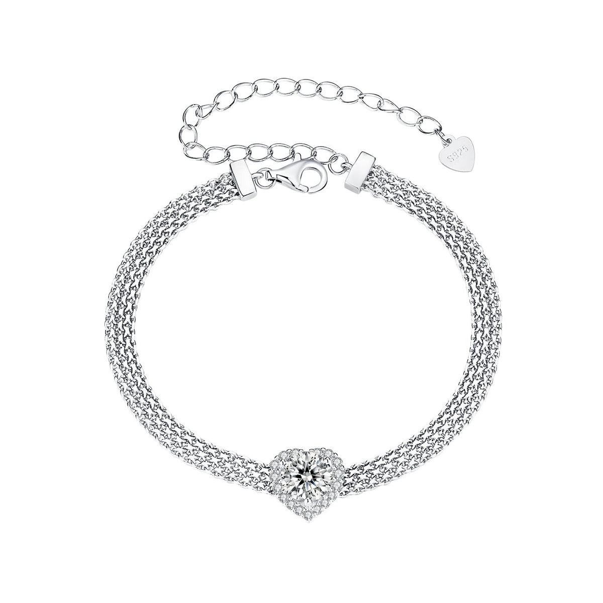 Bracelet 925 sterling silver white gold plated with round moissanite/CZ halo, extension chain on Tampa Home & Garden Store