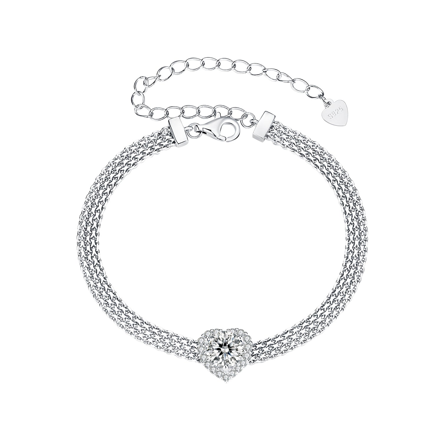 Bracelet 925 sterling silver white gold plated with round moissanite/CZ halo, extension chain on Tampa Home & Garden Store