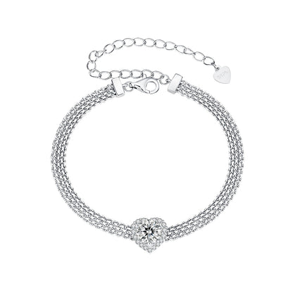 Bracelet 925 sterling silver white gold plated with round moissanite/CZ halo, extension chain on Tampa Home & Garden Store