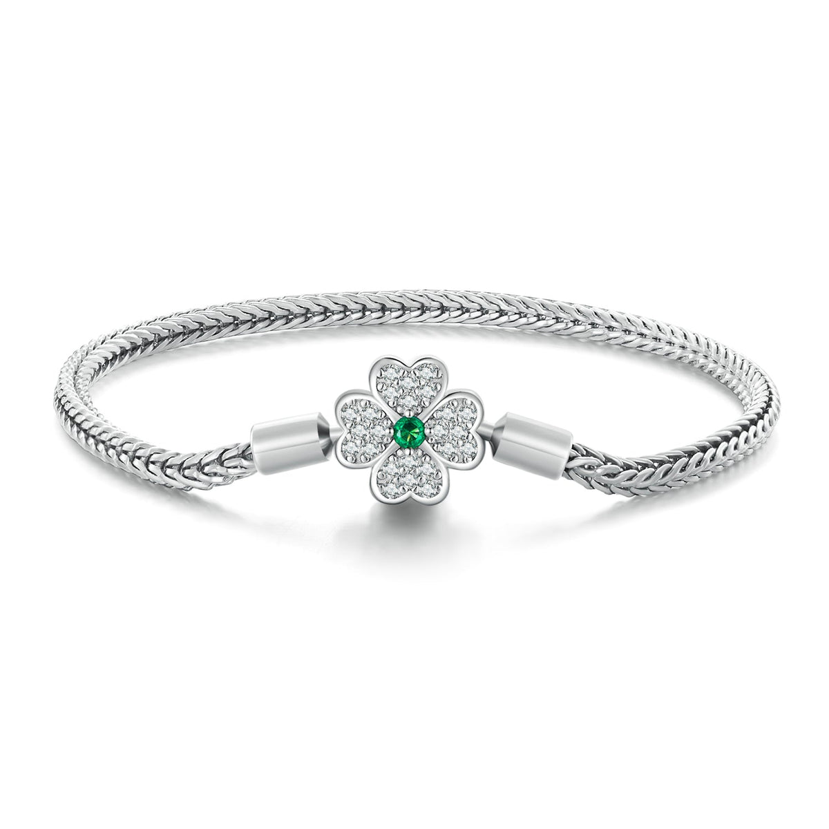 Bracelet 925 Sterling Silver Plated Rope with crystal Clover charm and green gem by Bids.com on Tampa Home & Garden Store