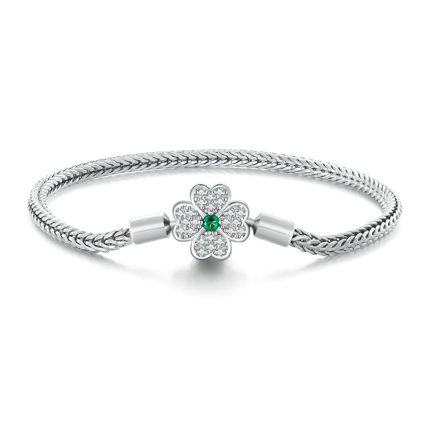 Bracelet 925 Sterling Silver Plated Rope with crystal Clover charm and green gem by Bids.com on Tampa Home & Garden Store