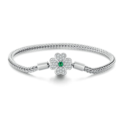 Bracelet 925 Sterling Silver Plated Rope with crystal Clover charm and green gem by Bids.com on Tampa Home & Garden Store