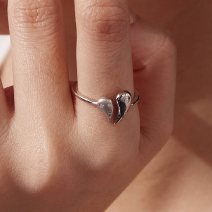 925 sterling silver ring with heart-shaped ends and CZ, white gold plated on Tampa Home & Garden Store