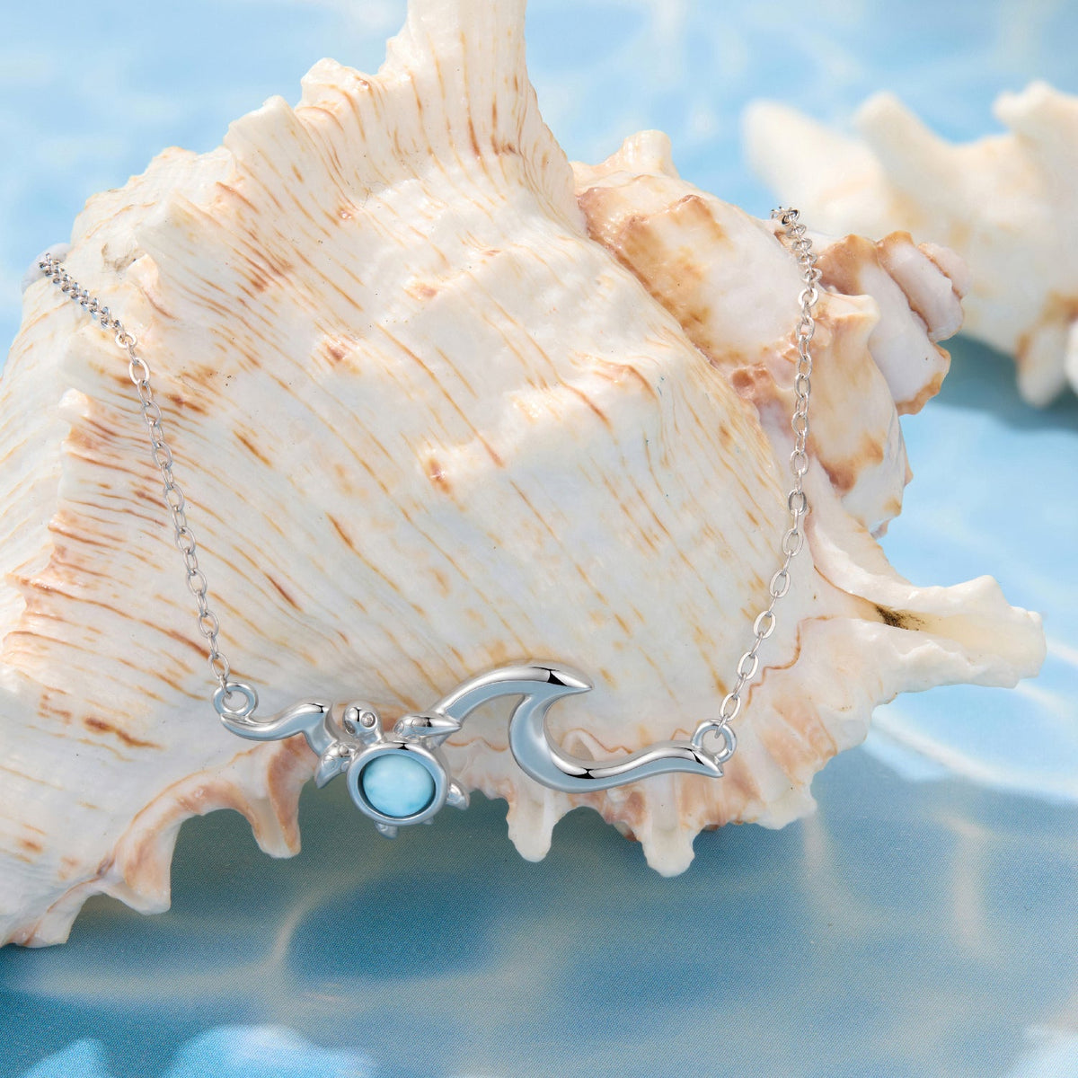 Sterling silver necklace with sea stone cabochon and pavé CZ, 40+5cm, plated white gold on Tampa Home & Garden Store
