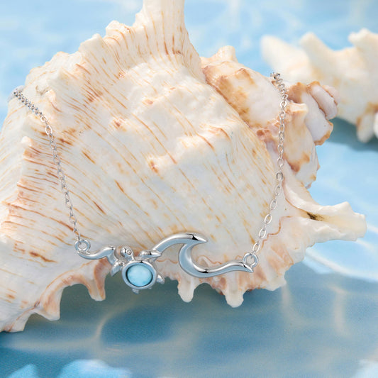 Sterling silver necklace with sea stone cabochon and pavé CZ, 40+5cm, plated white gold on Tampa Home & Garden Store