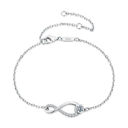 Bracelet, 925 sterling silver moissanite pavé, infinity design, white gold plated, 21cm on Tampa Home & Garden Store