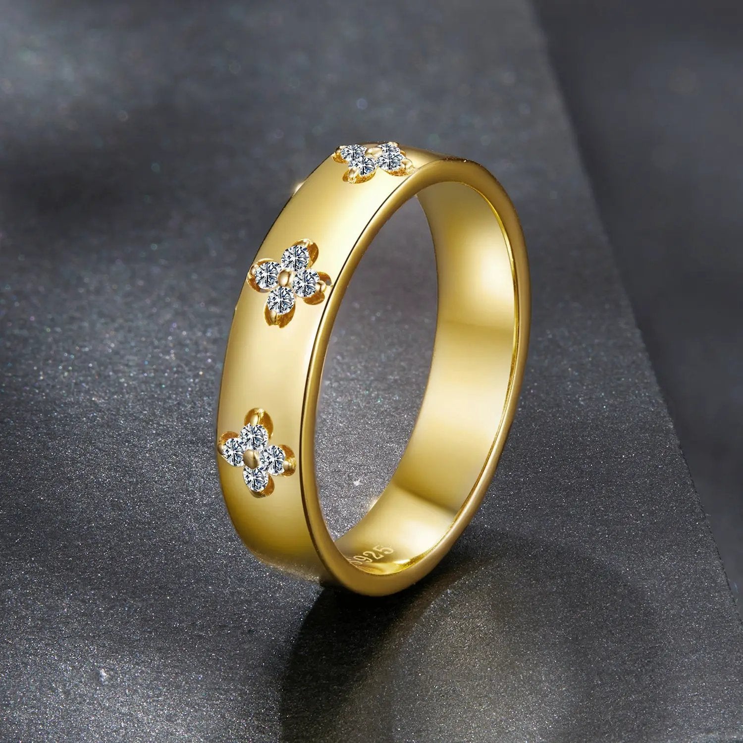 925 Sterling Silver Moissanite Gold Plated Ring for Women size 6 with flower accents on Tampa Home & Garden Store
