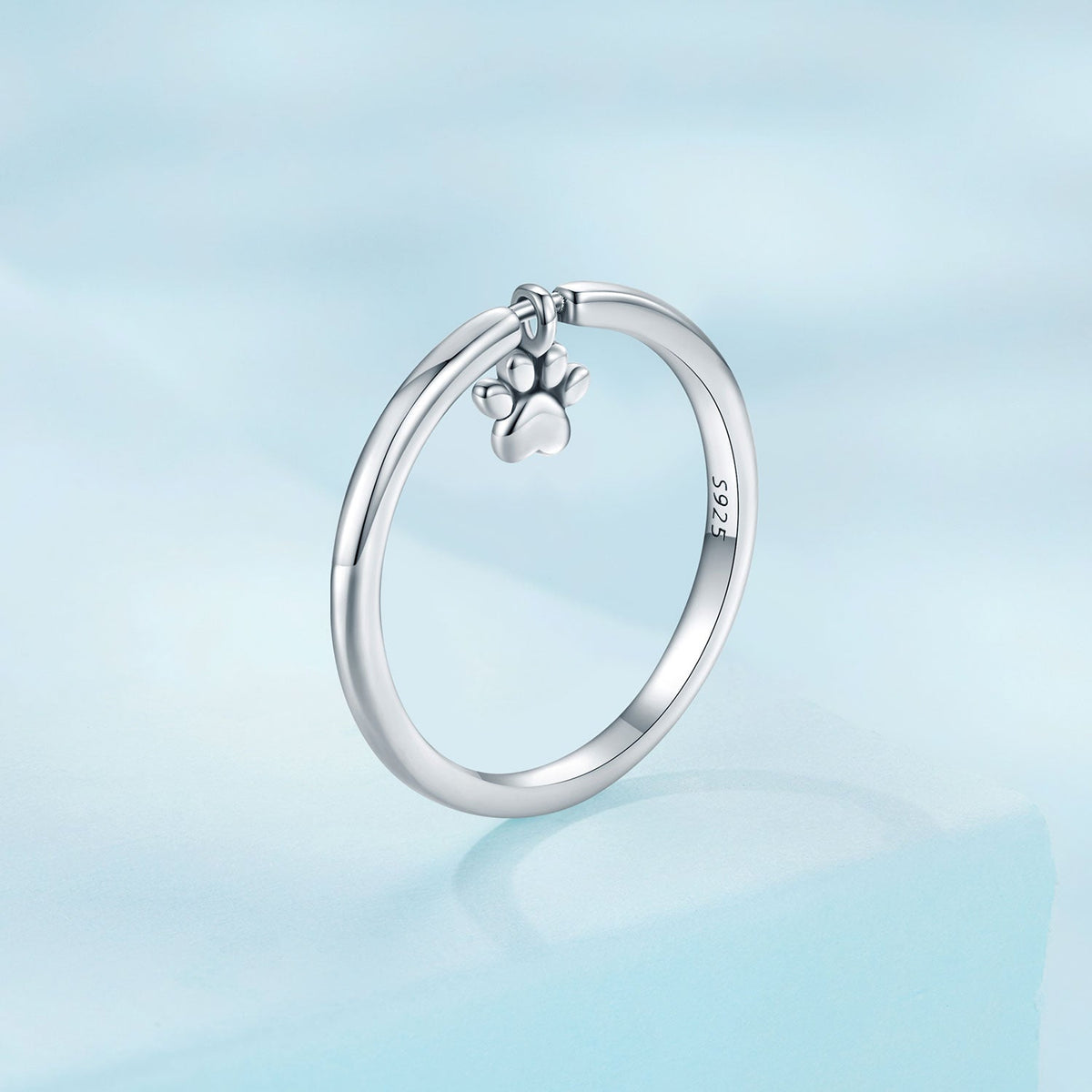 Ring: 925 Sterling Silver oxidized paw print ring size 6 for women with paw charm on triple-band on Tampa Home & Garden Store
