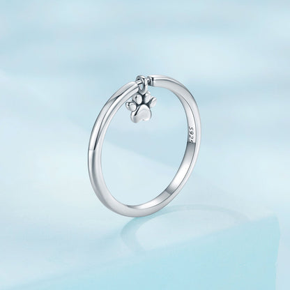Ring: 925 Sterling Silver oxidized paw print ring size 6 for women with paw charm on triple-band on Tampa Home & Garden Store