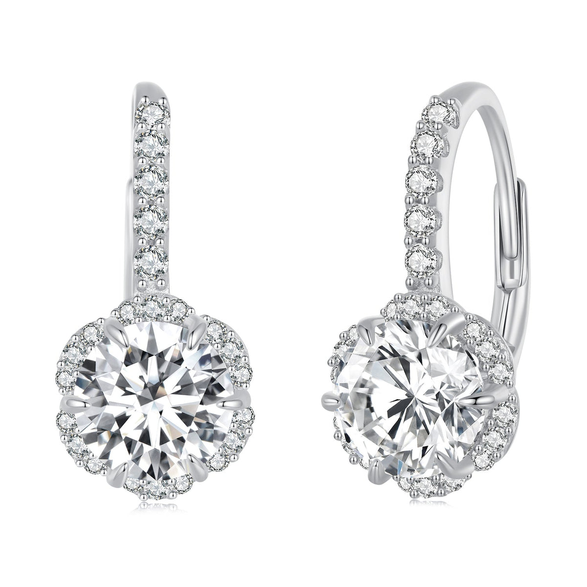 925 Silver Moissanite drop earrings with 6.5ct center and halo pavé by Bids.com on Tampa Home & Garden Store