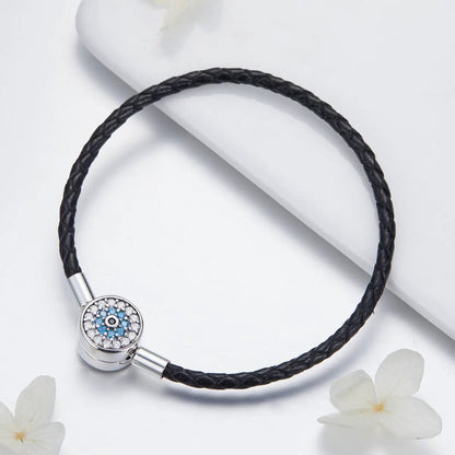 Bracelet 925 Silver Nan Style black braided leather with crystals by Bids.com 17.0 on Tampa Home & Garden Store