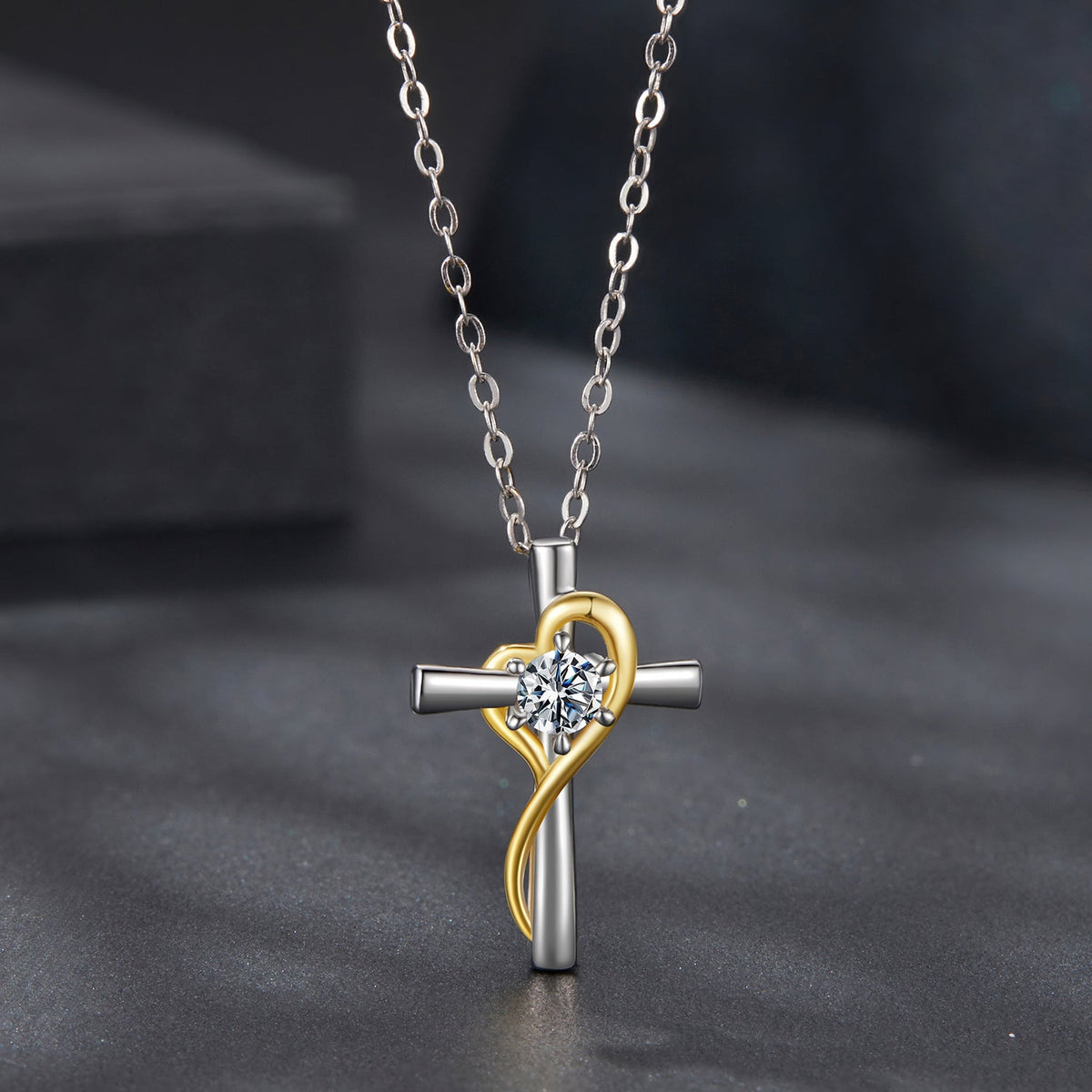 925 Sterling Silver Moissanite Necklace with gold heart cross pendant, 0.20ct, by Bids.com on Tampa Home & Garden Store