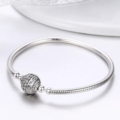925 Sterling Silver SCB Bracelet Nan Size 17.0 for Women with pave sphere charm on Tampa Home & Garden Store
