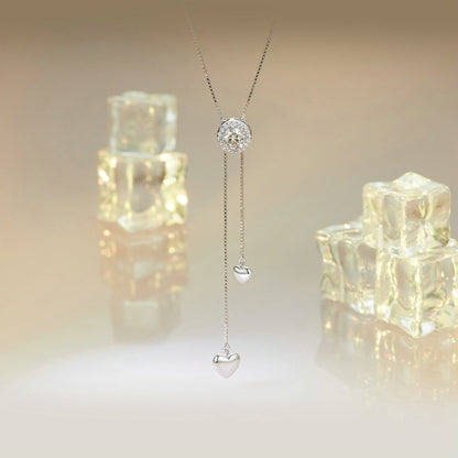 Moissanite halo necklace in 925 silver with pavé setting and heart drops, 450mm for women on Tampa Home & Garden Store