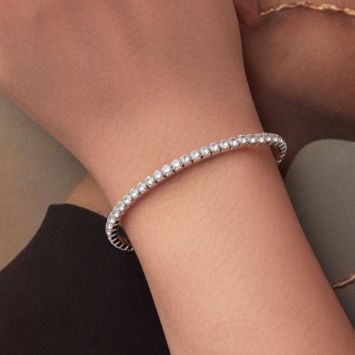 Bracelet 16cm stretch CZ stones, 925 sterling silver, white gold plated, Bids.com on Tampa Home & Garden Store