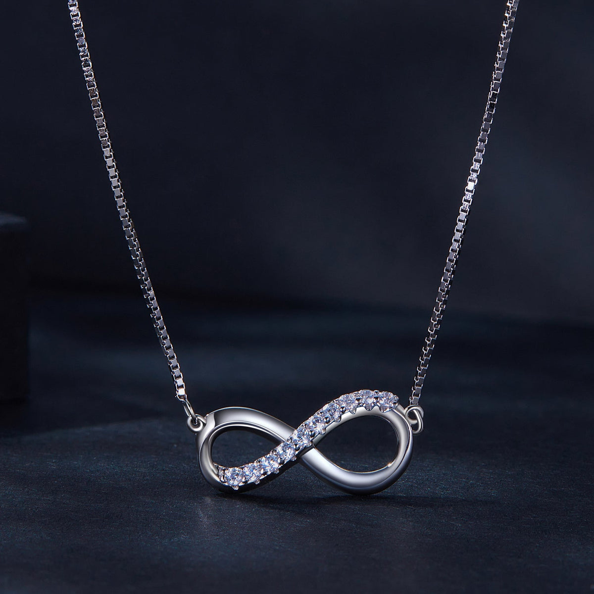 925 Sterling Silver Moissanite infinity necklace, 1.5mm stones, 400+50mm chain, Bids.com on Tampa Home & Garden Store