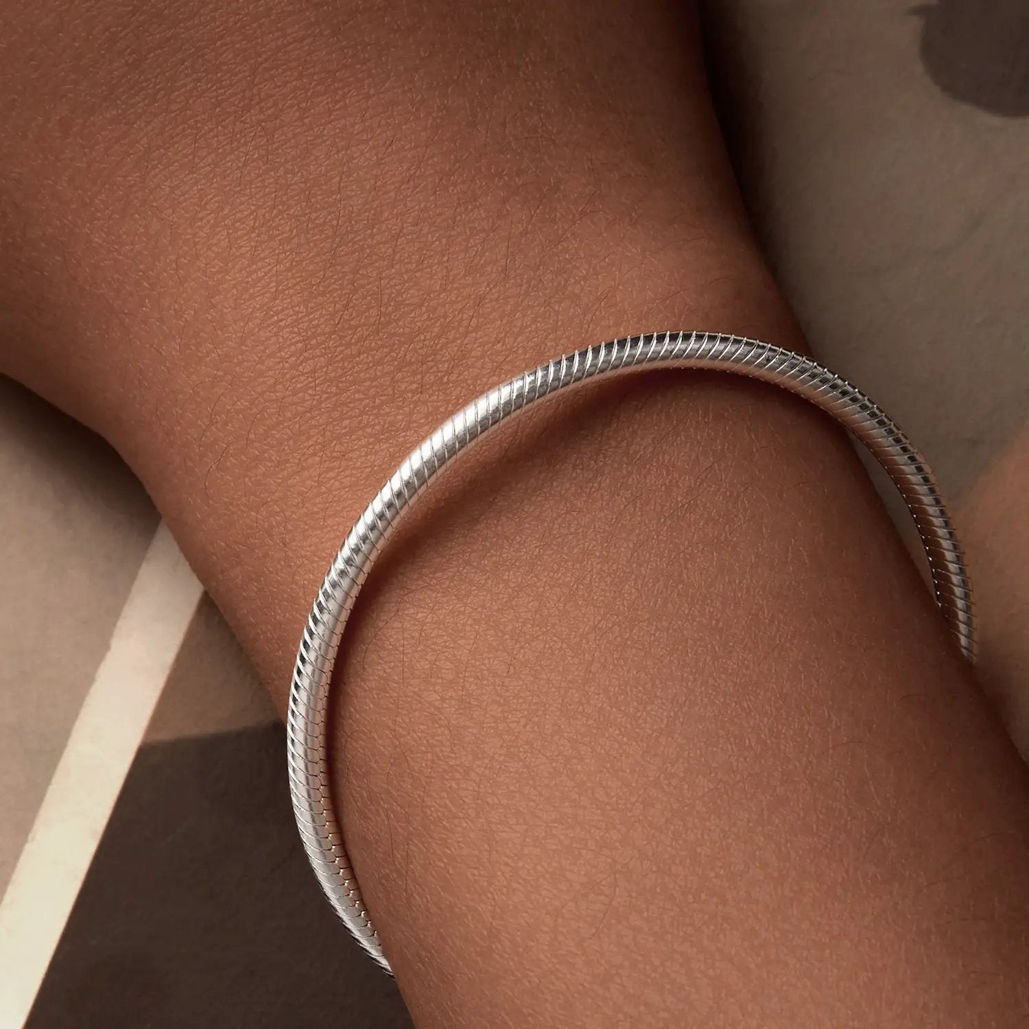 Bracelet sterling silver 14mm ribbed snake-chain design worn on wrist on Tampa Home & Garden Store