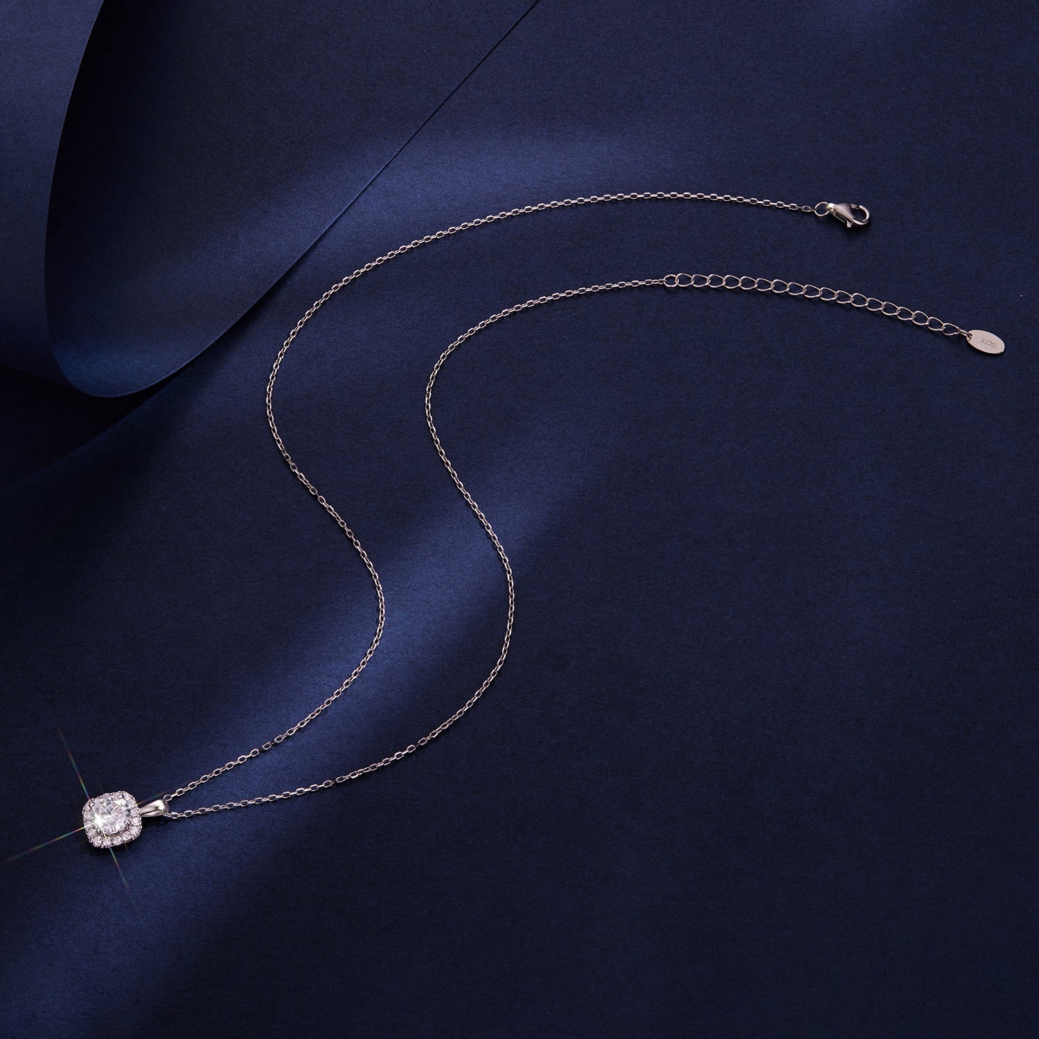 925 Sterling Silver Moissanite necklace with halo pendant, white gold plated, 40+5cm, Bids.com on Tampa Home & Garden Store