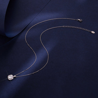 925 Sterling Silver Moissanite necklace with halo pendant, white gold plated, 40+5cm, Bids.com on Tampa Home & Garden Store