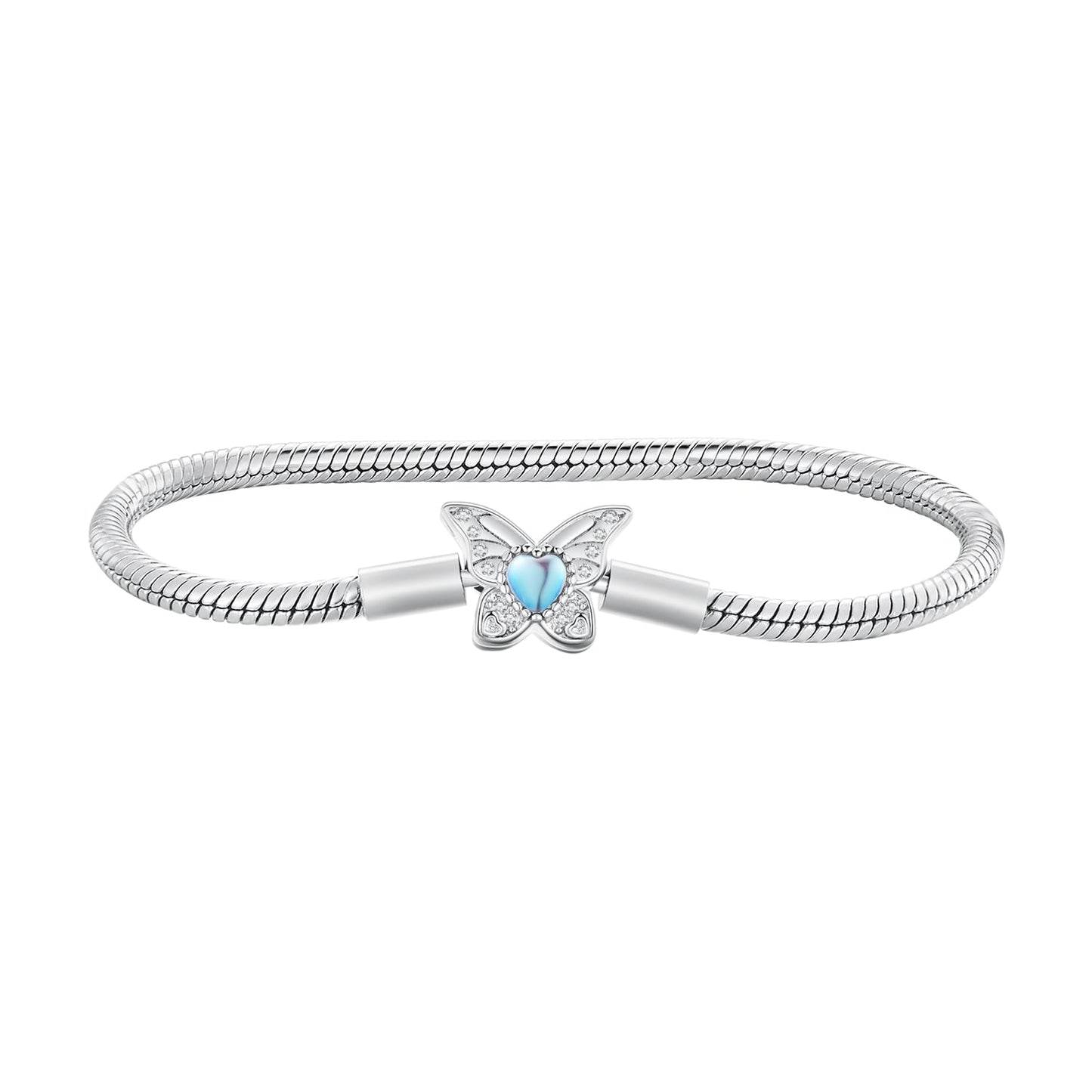 925 Silver Moonstone Bracelet 17 cm with pavé butterfly charm and blue heart by Bids.com on Tampa Home & Garden Store