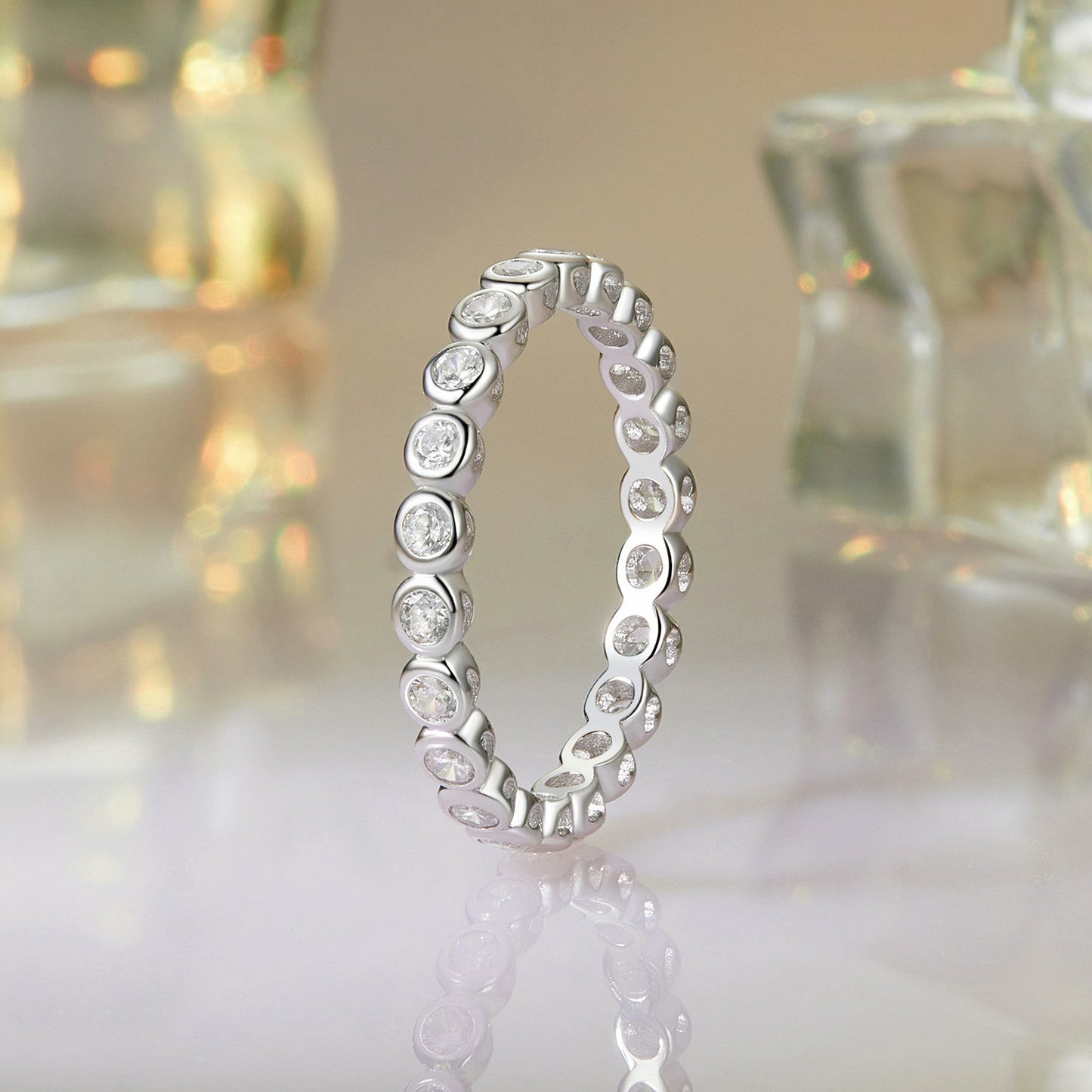 925 Sterling Silver 2mm Moissanite Ring size 7 for women with bezel-set round stones, by Bids.com on Tampa Home & Garden Store