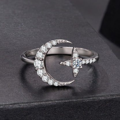 Sterling silver moissanite crescent ring set with pavé stones, white gold plated, size E on Tampa Home & Garden Store