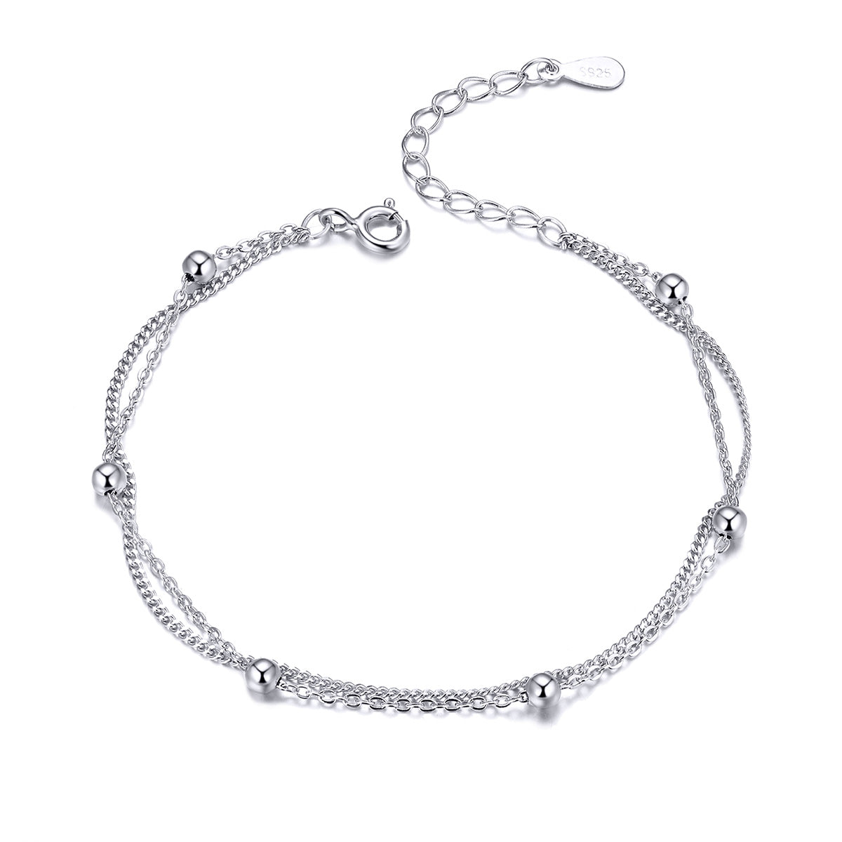 925 Sterling Silver adjustable bracelet for Women with double chain and ball beads by Bids.com on Tampa Home & Garden Store