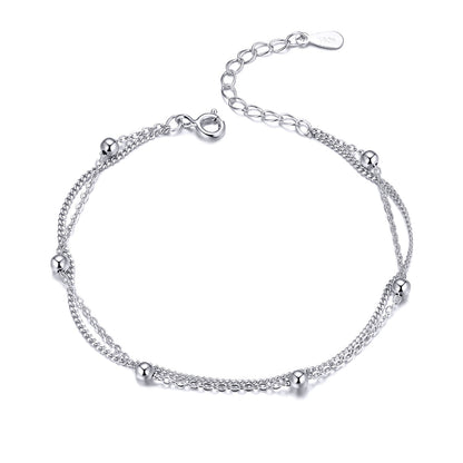 925 Sterling Silver adjustable bracelet for Women with double chain and ball beads by Bids.com on Tampa Home & Garden Store