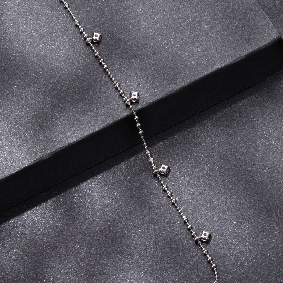 Sterling silver moissanite bracelet for women, beaded chain, 15+6cm plated white gold on Tampa Home & Garden Store