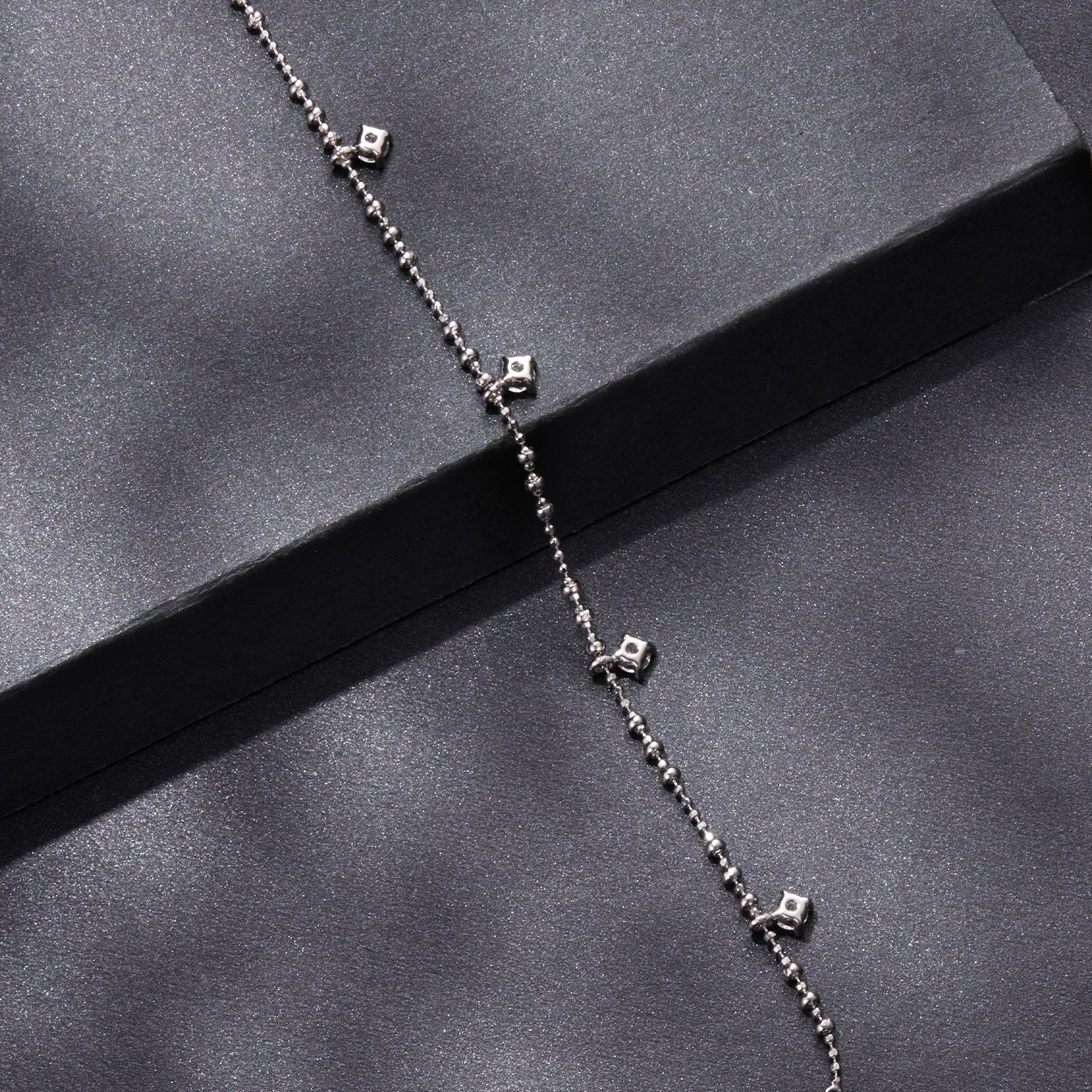 Sterling silver moissanite bracelet for women, beaded chain, 15+6cm plated white gold on Tampa Home & Garden Store