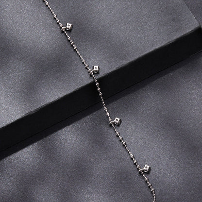 Sterling silver moissanite bracelet for women, beaded chain, 15+6cm plated white gold on Tampa Home & Garden Store