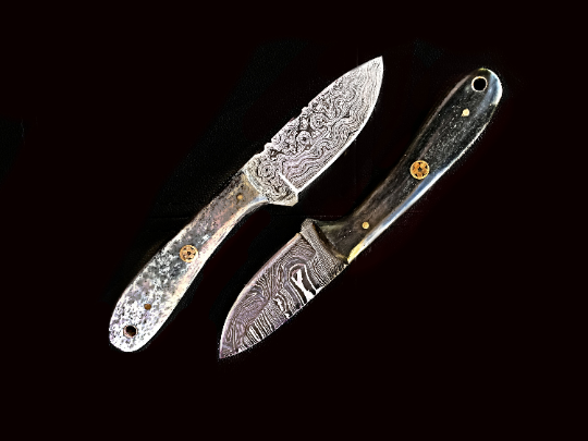 Damascus EDC Sparrow TD-603 knives, 2-piece set with black handles and brass pins by Titan on Tampa Home & Garden Store