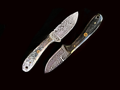 Damascus EDC Sparrow TD-603 knives, 2-piece set with black handles and brass pins by Titan on Tampa Home & Garden Store