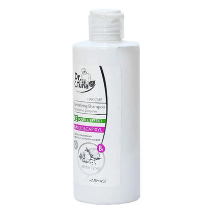 Dr C Tuna Vitalizing Garlic & Capixyl Shampoo 225 ml white bottle all hair types on Tampa Home & Garden Store