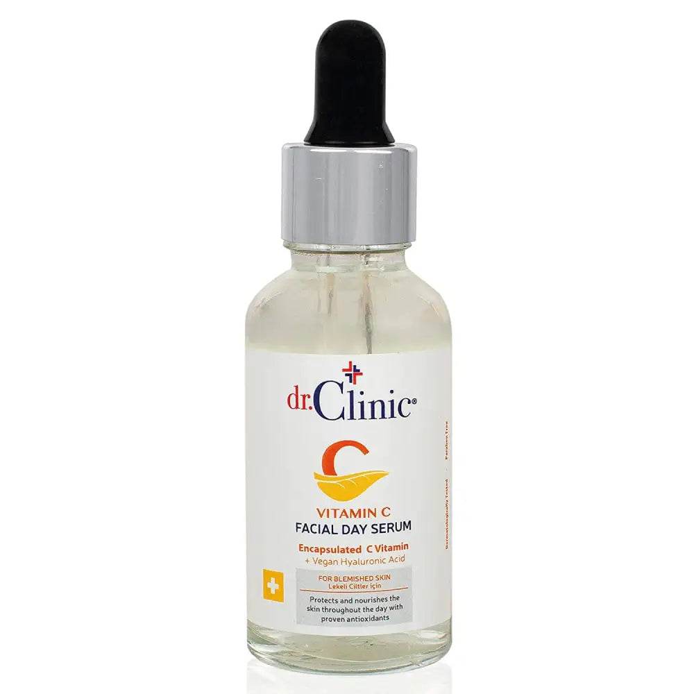 Dr.Clinic Vitamin C Facial Day Serum bottle with dropper, clear glass anti-aging skin care on Tampa Home & Garden Store