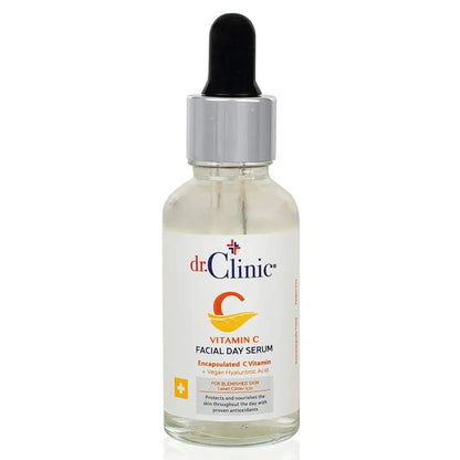 Dr.Clinic Vitamin C Facial Day Serum bottle with dropper, clear glass anti-aging skin care on Tampa Home & Garden Store