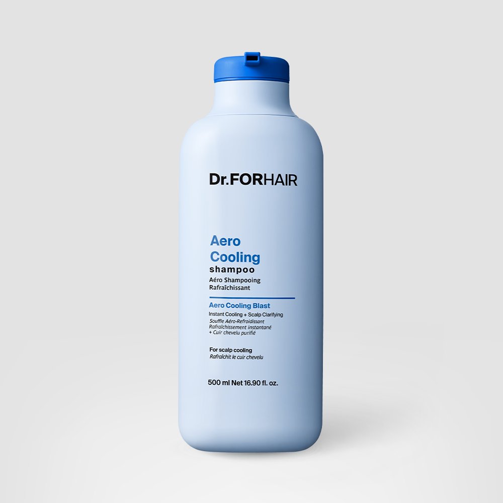 Dr.FORHAIR Aero Cooling Shampoo 500ml bottle, light blue plastic with blue cap, Seoulia brand on Tampa Home & Garden Store