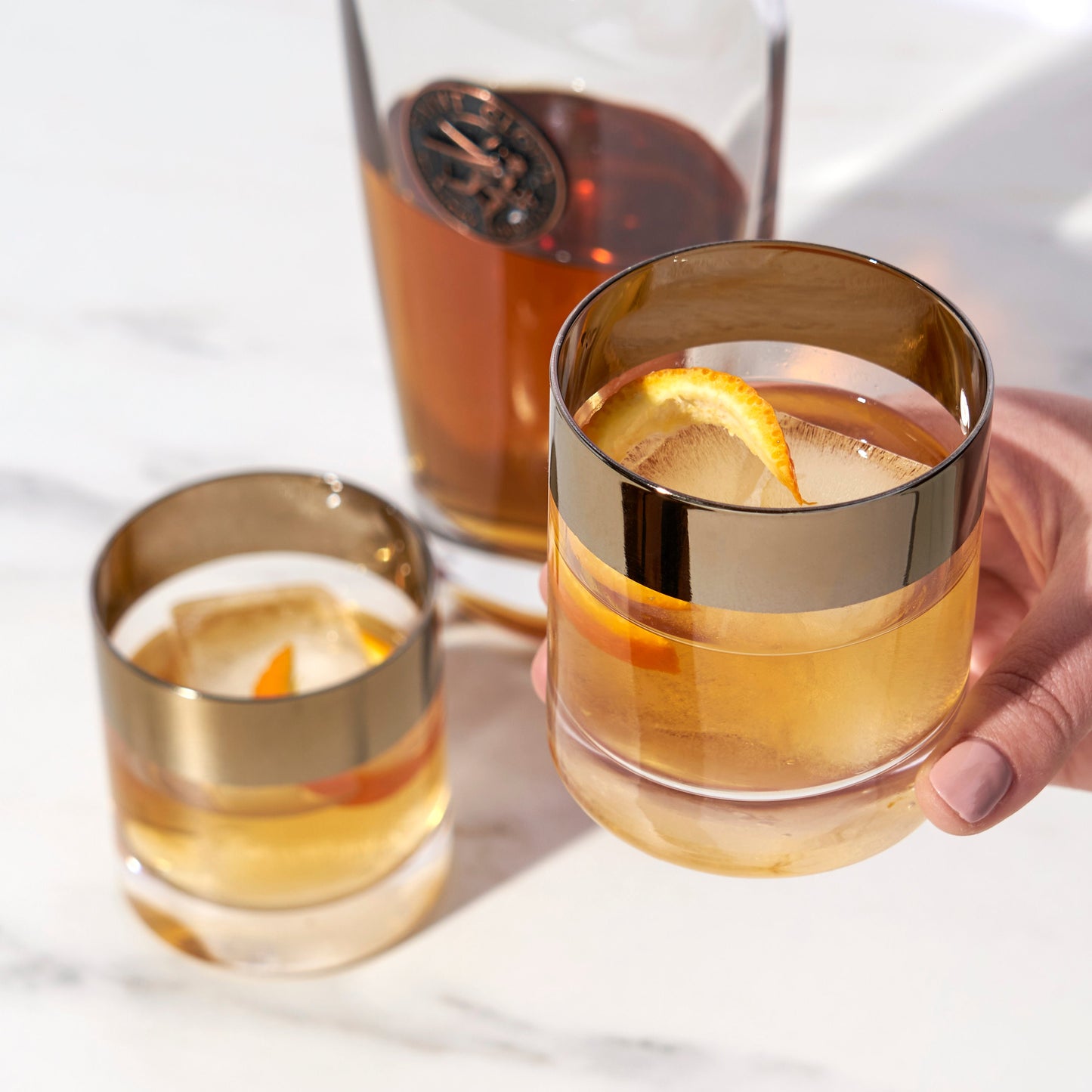 Irving Bronze Rimmed Crystal Tumblers Set of 2