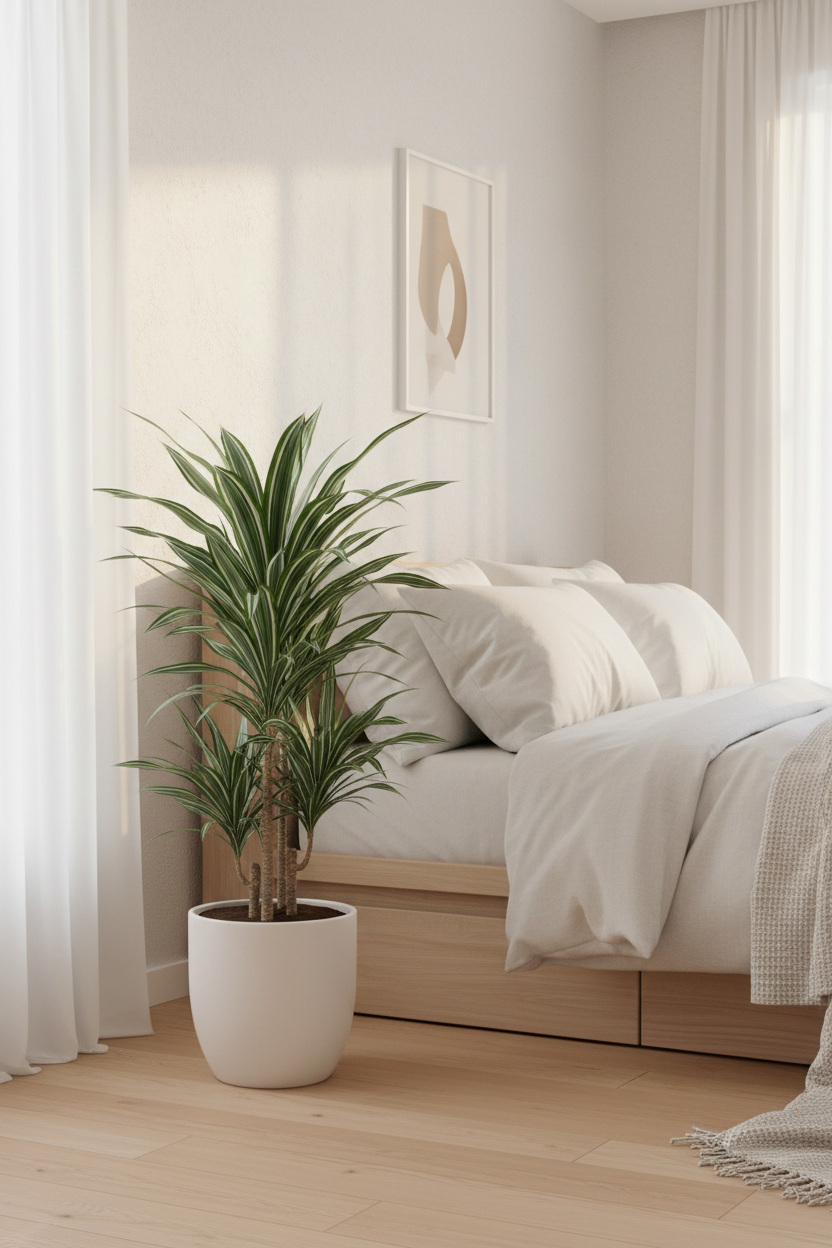 Dracaena Warneckii White Jewel plant with variegated leaves in a white ceramic pot on Tampa Home & Garden Store