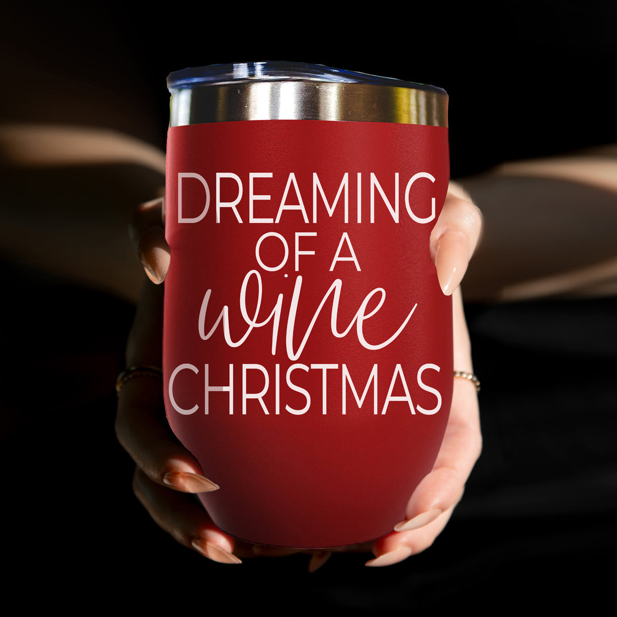 Dreaming of 17oz tumbler red stainless steel with white script wine Christmas on Tampa Home & Garden Store