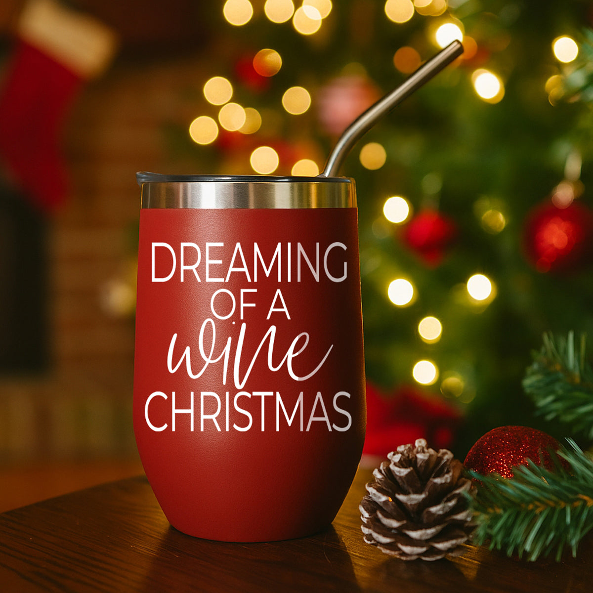 Dreaming of 17oz tumbler by Gia Roma, red stainless steel with metal straw on Tampa Home & Garden Store