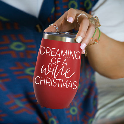 Gia Roma 17oz red tumbler with white script Dreaming of a White Christmas on Tampa Home & Garden Store