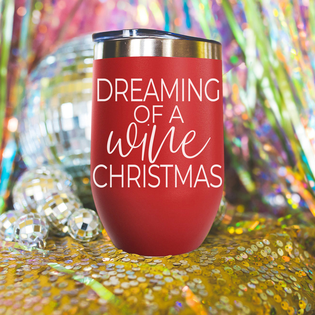Gia Roma 17oz tumbler red with white script Dreaming of a White Christmas on Tampa Home & Garden Store