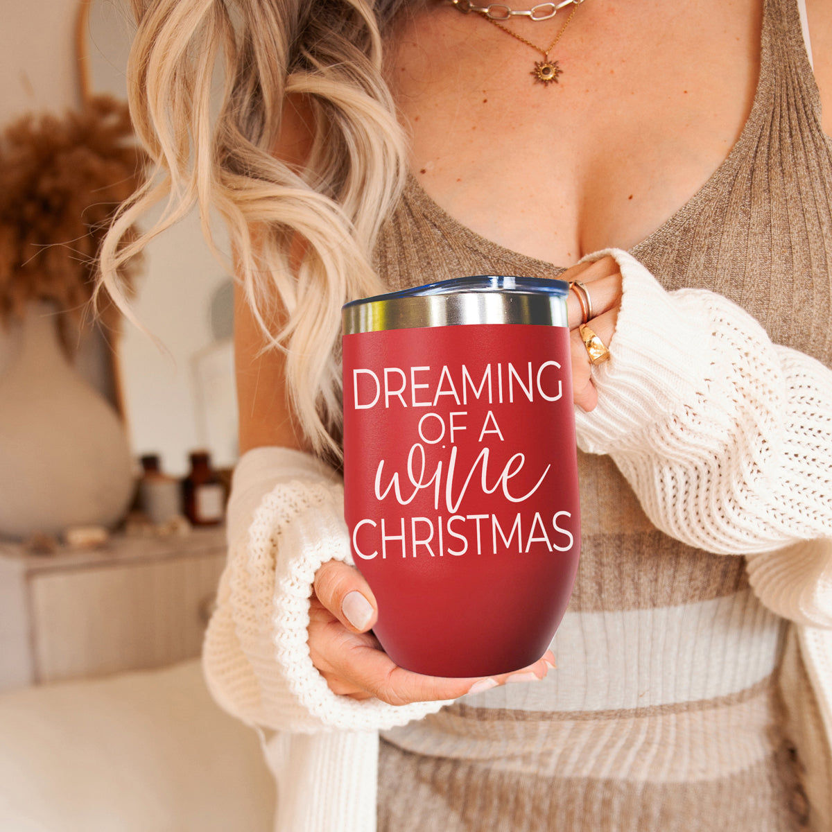 Dreaming of 17oz tumbler by Gia Roma in red with blue lid on Tampa Home & Garden Store