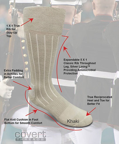 DRESS Garrison Sock khaki knee-high sock by Covert Threads with ribbed top and cushioned sole on Tampa Home & Garden Store