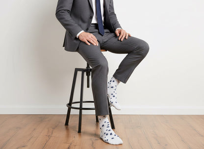 Drew Classic Navy and Gray Micro Floral Socks