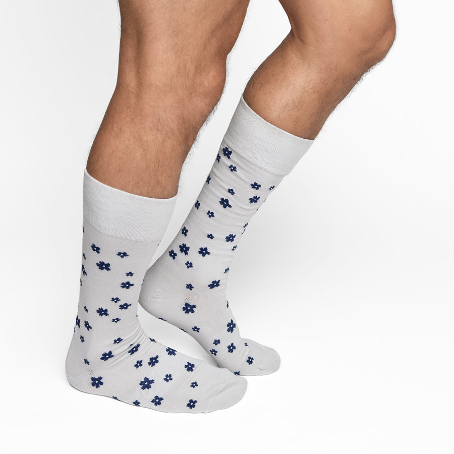 Drew Classic Navy and Gray Micro Floral Socks