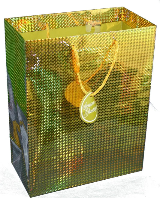 Prismatic Gold Gift Bag Large with Orange Cord Handles, metallic pattern on Tampa Home & Garden Store