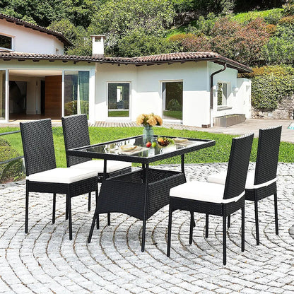 Rattan Patio Dining Set with Glass Top Cushions